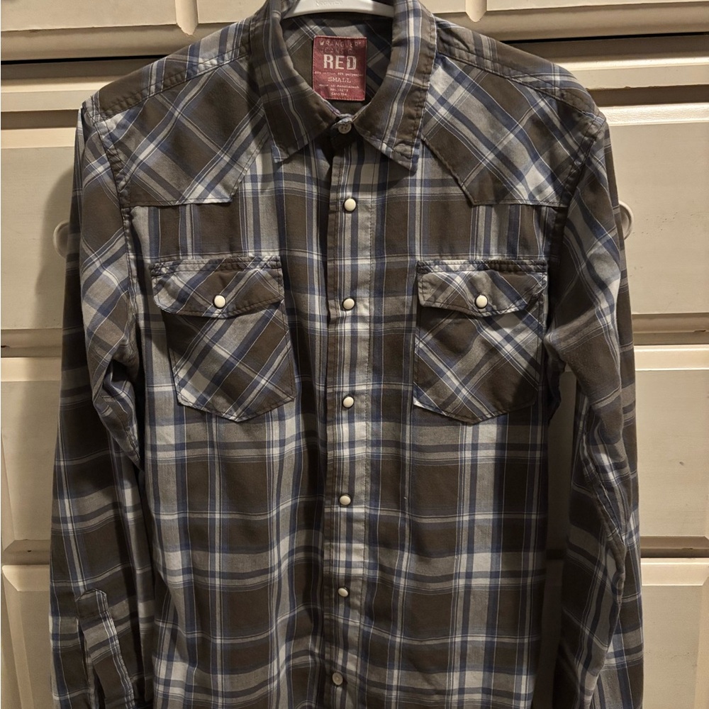 Vintage Wrangler White and Blue Plaid Shirt